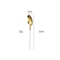Cucchiaio in acciaio inossidabile 304 lucido con manico quadrato bianco e testa oro, 15cm. - Cucchiaio Piccolo Oro Bianco