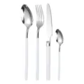 Set di posate da 4 pezzi in acciaio inossidabile con manico bianco moderno di tavola - Set da 4 pezzi bianco e argento