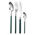 Set posate in acciaio inox 4 pezzi coltello forchetta cucchiaio manico scuro lucido - Set da 4 pezzi verde argento