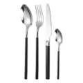 Set di posate in acciaio inossidabile con manici neri, coltello, forchetta e cucchiai. - Set da 4 pezzi nero argento