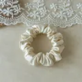 Beige satin hair scrunchie, soft silk touch ponytail holder for women daily use - 2cm Width / Beige