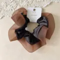 Braune Satin Organza Haargummi große elastische Haarschleife süßes Haarschmuck für Frauen - Satin Organza Doppelschicht Nähte / Dunkelbraun
