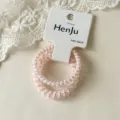 Pink checkered telephone wire hair band detail, cute seamless hair tie for daily styling. - Two-Piece Set / Pink Rabbit