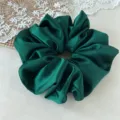 Dark green satin hair scrunchie large elastic ponytail holder vintage silk hair accessory - Large Dark Green Hair Accessory 20cm