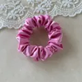 Pink satin hair scrunchie detail close-up, smooth fabric texture and elastic band for hair. - Small Size Dark Pink 9cm