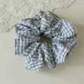 French retro black and white plaid hair scrunchie elastic hair tie for women daily casual wear. - Regular Fit / White With Black Grid