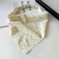 Chiffon floral print headband detail, elastic band hair scarf, elegant spring hair accessory. - Yellow Floral Tie-Dye Headscarves