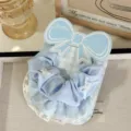 Sweet blue plaid hair scrunchie with lace trim and pearls korean style cute ponytail hair accessory - Pearl Bowknot / Blue