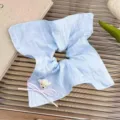Light blue fabric hair scrunchie with pink bow and cute white bear charm for sweet daily look. - Light Blue Bear Square Scarf