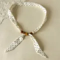 Polka Dot Beaded Scarf Necklace Women Vintage Fabric Clavicle Chain Adjustable Neck Scarf - White Polka Dot Beaded Silk Scarf