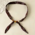 Retro brown paisley fabric scarf necklace with wooden beads, adjustable choker accessory for women. - Wine Red Paisley