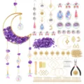 Crystal suncatcher DIY material kit with prism pendants, metal charms, and purple stone chips. - Moon Material Kit / 300pcs / Gold