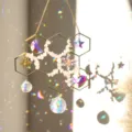 Honeycomb Suncatcher Natural Pink Crystal Chips Hanging Pendant for Window Home Decor - Rose Quartz