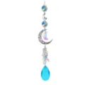 Crystal suncatcher detail shot showing the sparkling faceted blue pendant and metal moon hanging. - 7 Stars and Moon Blue
