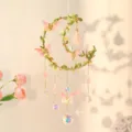 Kristal zonnevanger maan hangende decoratie met mooie roze vlinders en kristallen bollen. - 15cm maan