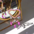 Acchiappasole in cristallo a forma di cuore con perline viola e prismatiche per giardino - Cuore Viola