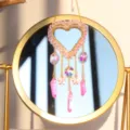 Pendente acchiappasole in cristallo a forma di cuore con perline rosa e farfalla. - Cuore Rosa