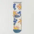 Calze trasparenti al polpaccio da donna con ricamo floreale, sottili ed eleganti. - Taglia unica / Polsino a coste blu notte con 2 righe