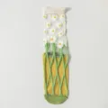 Calze da donna trasparenti estive floreali sottili calze di cristallo tubo medio traspirante - Taglia unica / Gambi verdi e fiori bianchi