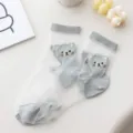 Süße Cartoon Bär Kristall Seide Sommer Socken Damen dünne atmungsaktive transparente Strümpfe - Teddybär / Grau