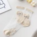 Transparente Damensocken aus Kristallsiebe mit süßem Bärenmuster, dünne Sommersocken. - Teddybär / Khaki