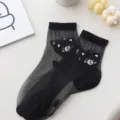 Schwarze Kristallseide süße Bären Socken für Damen, Sommer dünne Baumwollboden Strümpfe. - Teddybär / Schwarz