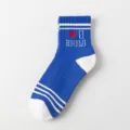 Blaue Damen Kurzsocken aus Baumwolle mit Herz Motiv und dickem Frotteeboden Variante. - Einheitsgröße / Blau