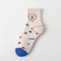 Damen Baumwolle Kurzsocken mit Herzmuster und Liebesbrief Design Freizeit Socken - Einheitsgröße / Off-White mit rotem Herz