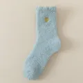 Chaussettes d'hiver douillettes et chaudes bleues avec une broderie de cœur doré. - Taille unique / Bleu Clair