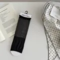 Black rolled-edge half-palm stirrup leg warmers, breathable thin summer stack socks. - One Size / Black