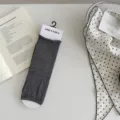 Grey cotton stirrup socks toe-less lotus leaf edge slouch socks for women spring summer. - One Size / Dark Gray