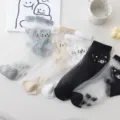 Süße Bären Kristallseide Damensocken, dünne transparente Netz Sommersocken mit Baumwollboden. - Bärenform Gemischte Perlen / Gemischte Farben Zufällig Versandt