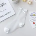 Calze trasparenti in seta di cristallo bianca con fiocco, cotone traspirante estate sottili. - Taglia unica / Fiocco Bianco