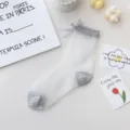 Calzini trasparenti da donna in seta di vetro con tacco grigio e fiocco carino per l'estate - Taglia unica / Grigio con Fiocco