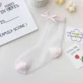 Calzini corti trasparenti da donna in seta con grazioso fiocco rosa per l'estate. - Taglia unica / Fiocco Rosa