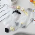 Calzini corti trasparenti da donna in seta di vetro con fiocchi e tacchi colorati estivi - Taglia unica / Fiocco - Spedizione colori misti casuali