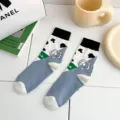 Women's cotton mid-tube socks, trendy cow floral green patchwork design, comfortable daily wear. - Milk Spots