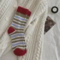 Cozy plush striped mid-calf socks for women, cute Japanese style fluffy fuzzy winter socks. - One Size / Red Cuff