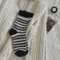 Autumn winter thick fuzzy striped mid tube socks women Japanese style colorful dots grey socks - One Size / Black Cuff