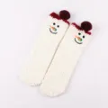 Fluffy winter plush floor socks for women with cute snowman embroidery and pom-pom. - Adult Style without Box / Ball White Snowman