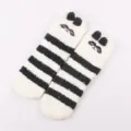 Cute fuzzy winter socks for women, warm coral fleece home floor sleeping socks with ears. - Adult Style without Box / Striped Panda