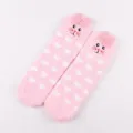 Cute pink fuzzy plush winter floor socks for women with cute animal ears and heart pattern. - Adult Style without Box / Pink Cat