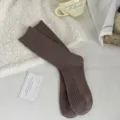 Cozy brown ribbed knit long socks for women, thick winter warm cashmere home sleep socks. - One Size / Dark Coffee