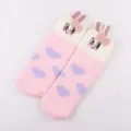 Cute fuzzy plush rabbit design warm winter socks for women pink coral fleece floor sleep socks - Adult Style without Box / Pink Rabbit