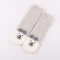 Cute fuzzy winter plush socks for women, soft coral fleece warm sleep floor socks grey - Adult Style without Box / Grey White Bear