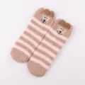 Cozy pink striped fuzzy socks with cute animal ears for women, soft winter sleep socks. - Adult Style without Box / Toothpick Mouse