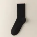 Black wool knit winter socks, thick warm mid-calf casual thermal socks for women. - One Size / Black