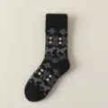 Calcetines de lana gruesa invierno mujer, patron vintage media cana termico de punto. - Talla única / Negro