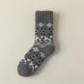 Calcetines de lana gruesa para mujer, calcetines térmicos retro con patrón clásico nórdico. - Talla única / Gris oscuro