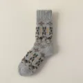 Calcetines de lana gruesa invierno termicos media pantorrilla gris patron retro - Talla única / Gris claro